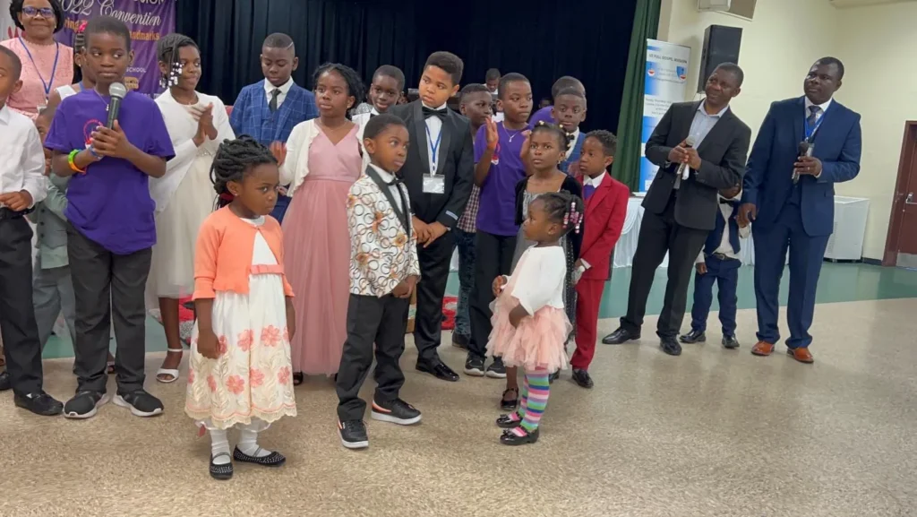 Children and families gathered at a church event