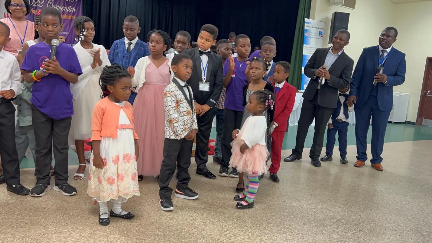 Children and families gathered at a church event