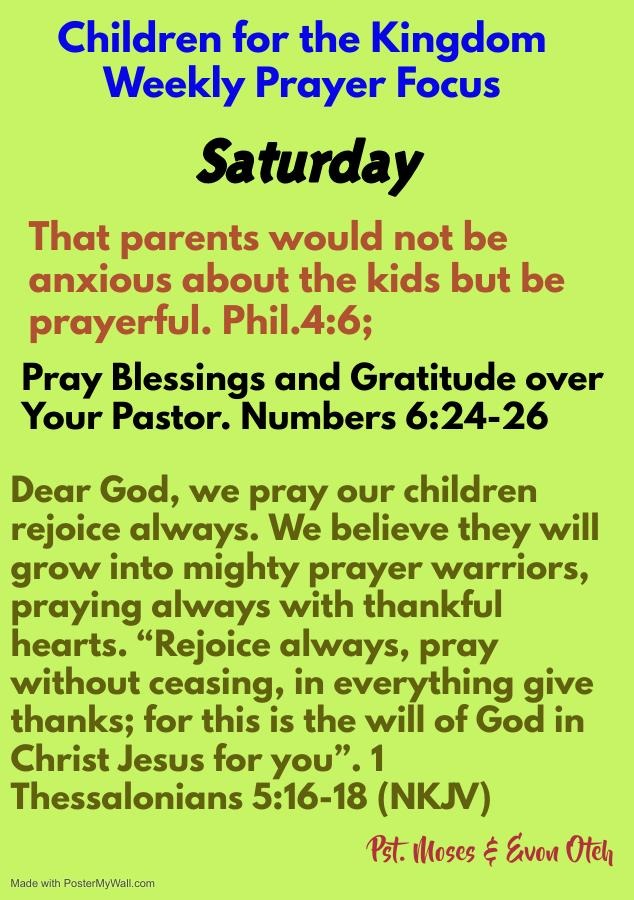 Children for the Kingdom Weekly Prayer Focus for Saturday: Parents & Families